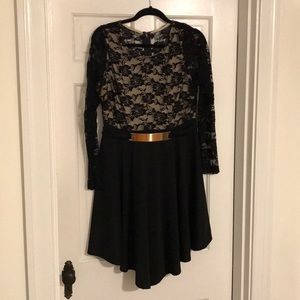 Black Lace Hi Lo Belted Dress